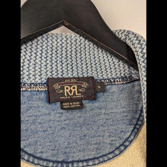 [SOLD] RRL DOUBLE RL Men's Sz XL Light Indigo Blue Shawl Collar Button Cardigan - Picture 9 of 12